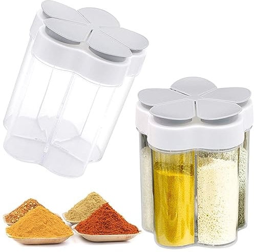 LTHERMELK 2 Stück Gewürzgläser Kunststoff Gewürzdosen 5 In 1 Gewürzdosen mit Deckel Gewürzstreuer Transparent Gewürz Dispenser für Salz Pfeffer Küche WüRzen Camping Wandern Picknick Grillen Reise