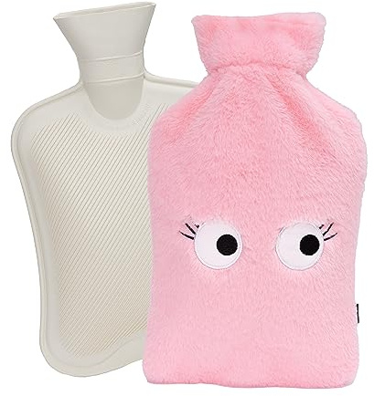 Fisura- Wärmflasche mit rosa Augenaufdruck. 2-Liter-Wärmflasche. Wärmflasche mit weichem Überzug. Beutel zur Schmerzlinderung. Abwaschbar.