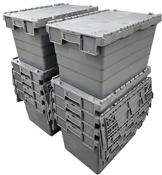 Solent Plastics 68 Litre Heavy Duty Rectangular, Ribbed, Polypropylene, Snap-on Lid Storage Box - Available in 5 Colours! (SPKM365V-GRY-10) - 60 cm x 40 cm x 36 cm