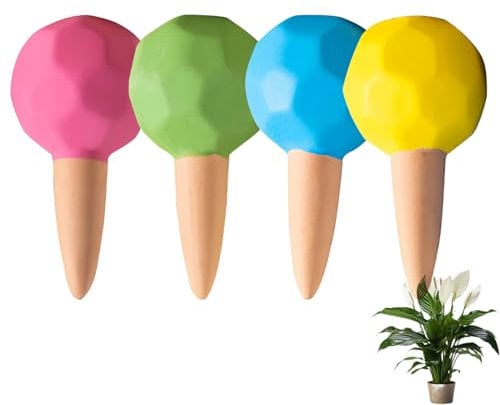 MKNZOME Plant Watering Stakes, 4pcs Terracotta Self Watering Spikes Plant Watering Devices for Wine Bottles Vacation Automatic Plant Waterers for Indoor & Outdoor Plants