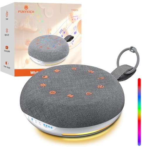 FUNYKICH Machine à Bruit Blanc, Machine Bruit Blanc Bébé avec 40 Sons Apaisants pour le Sommeil, Machine à Bruit avec Veilleuse 7 Couleurs 4 Modes pour la Chambre D'enfant et D’adulte (Gris Foncé, M)