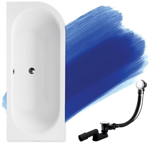 Baignoire BADLAND - 150 x 75 cm - En Acrylique - Kit Complet - Siphon de Qualité Supérieure - D'Angle - Design Moderne - Bonde Chromée - Pour 2 Personnes