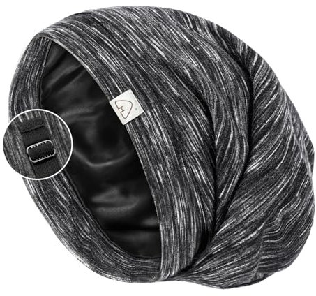 Hat Hut Seidenhaube zum Schlafen Satin Schlafmütze für Locken Haar Silk Bonnet Schlafkappe Slouchy Beanie Mütze für Frauen Männer (DE/NL/SE/PL, Alphanumerisch, L, Heidekraut Schwarz)
