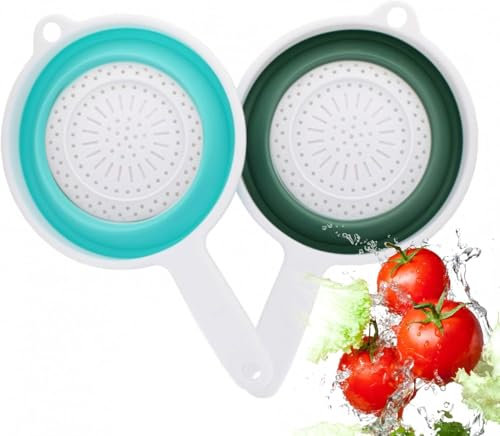 Collapsible Colander Fruit Drain Basket with Handle Space Saver Sieve Foldable Food Strainer for Draining Spaghetti Noodles Pasta Rice Vegetables Fruits Kitchen Essentials Assorted Colour (1Pc)