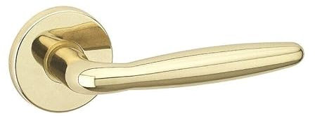 URBNLIVING Rouen Metal Lever Latch Door Handles Set Round Rose Design for Internal and External Doors, Durable and Stylish, Perfect for Home or Office Interiors (Polished Brass Rose)