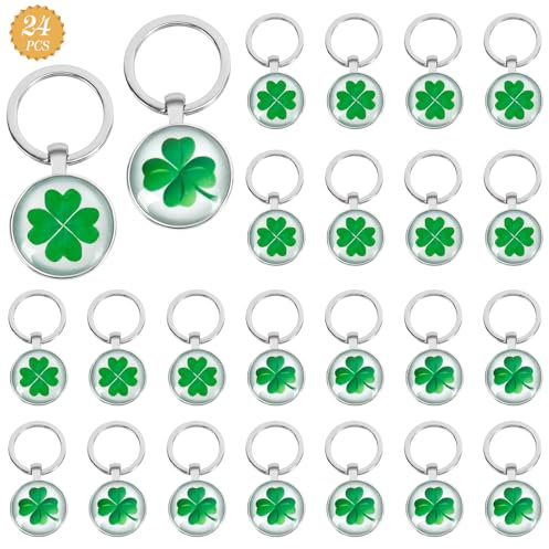 NZZVNZ 24 Stück Vierblättriges Kleeblatt Schlüsselanhänger, Kleeblatt Schlüsselanhänger Metall, Glücksbringer Schlüssel Anhänger, Glückskleeblatt Deko Geschenk für Freund Lehrer Kollegen