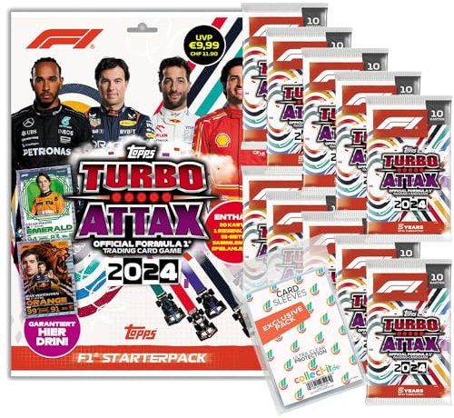 Bundle mit Topps - Turbo Attax Formel 1 2024-1 Starter + 10 Booster + Exklusive Collect-it Hüllen