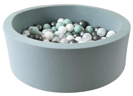 Monio for Kids Runder Trockener Bällebad Babys Bällepool mit 200 Bällen Schmutzigem Mintgrün 30x90 cm Baumwollstrickware Waschbarer Bezug Kinderzimmer
