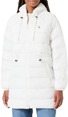 Calvin Klein Damen Daunenmantel Lightweight Logo Mid Length mit Kapuze
