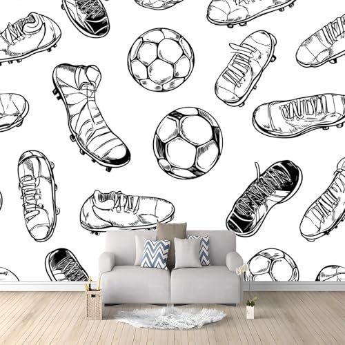 Wallpaper Doodle Football and Football Shoes Wallpaper 250 x 175 cm Suitable for Decoration Concealer Living Room Bedroom Kitchen Decoration White and Grey