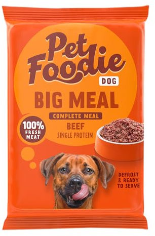 PetFoodie Barf tiefgefroren für große Hunde - Big Meal Rind – Tiefkühlfutter, Hundefutter, Single Protein, natürlich, ohne Konservierungsstoffe, künstliche Farb- & Aromastoffe, 8x400g TK-Ware