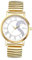 JewelryWe Herrenuhr Herz Elastische Uhren: Strass Semi Herz Buchstaben Love Analog Quarz Armbanduhr Herren Gold Edelstahl Stretch Armband Uhr mit Zugarmband & Weiß Römischen Ziffern Zifferblatt