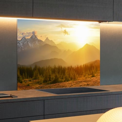 Spritzschutz Küchenrückwand Alu Glänzend 60 x 40 x 0,3 cm Berge im Sonnenuntergang, Küchenwand Wandschutz, Herd Spritzschutz, Rückwand Küche, Pfannenspritzschutz - RUECKWAND24