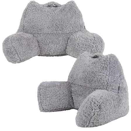 Icon Teddybär Rückenlehne Lesekissen, Grau, 2er Pack, Lesekissen Flauschig mit Sitzsack Füllung, Rückenstütze mit Tragegriff