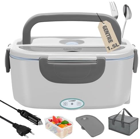 Kuriehot Lunchbox Scaldavivande Elettrico Portatile per Auto Camion e Ufficio 4 in 1 12V/24V/220V~240V 1.5L 60W Porta Pranzo Riscaldabile in Acciaio Inox Scalda Vivande Portavivande Termico