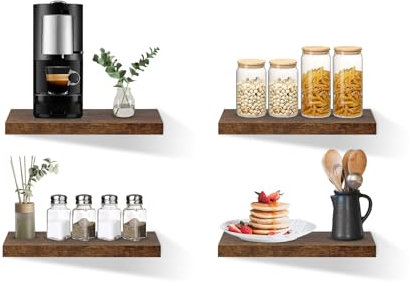 LafeuR Portaspezie da parete, set di 4 organizer per spezie, in legno, 14 x 40 cm, organizer da appendere per cucina, soggiorno (marrone vintage)