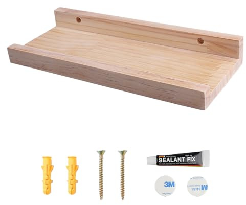 quiodok Wandregal Holz, Schweberegal Massiv Bilderleiste Holz, Regal Wand | Regalboden Kiefernholz, Bild & Fotoregal für Wohnzimmer, Dekos, Kinderzimmer, Büro, Schlafzimmer (Natürlich)