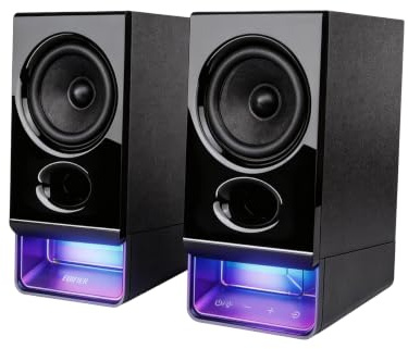 Edifier R20BT USB-Powered Computer Speakers with Touch Controls, Black | 2.75 Full-Range Drivers, Custom Ambient RGB Light & Sound Profiles via APP, AUX Input, Headphone Jack, Compact for PC Gaming