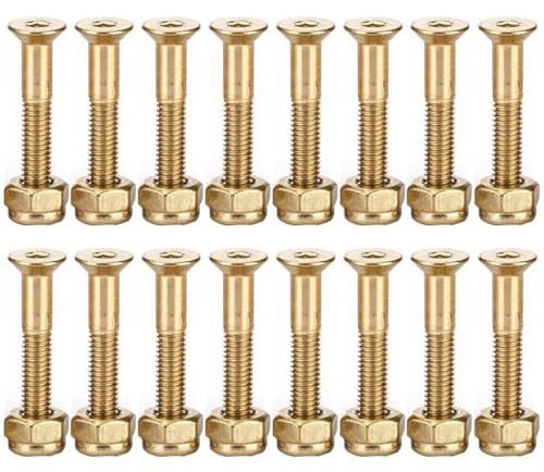 Bemonew Set di ferramenta per Longboard Viti per Skateboard Set di ferramenta per Longboard chiodo per Ponte da Skate Viti per Truck Dadi di Ricambio Oro 25 mm 16 Pezzi