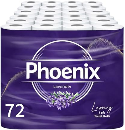 Phoenix Toilet Rolls – 72 Pack | 3 Ply Lavender Scented Toilet Paper | Bulk Buy, Soft, Quilted, Sustainably Sourced, Eco- Friendly Luxury Bathroom Tissue