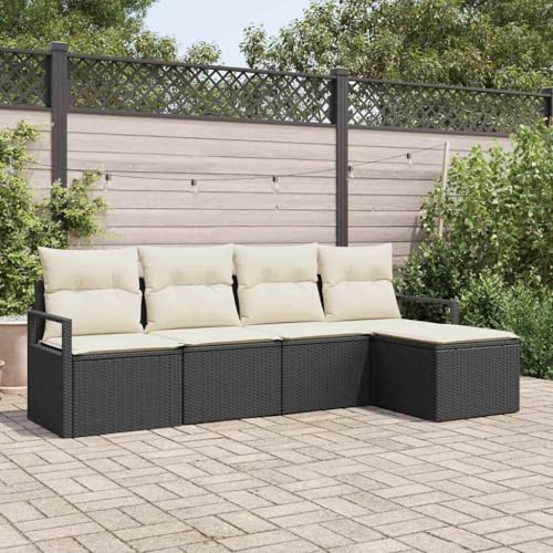 Ziaphsol Gartensessel-Set 5-teilig, Schwarz, Poly-Rattan, modular, UV-beständig, 440 kg Traglast, für Terrasse, Balkon, Garten