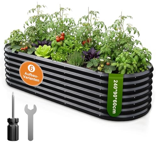 240x90x60 cm Hochbeet Metall - 6-in-1 Pflanzbeet Hochbeete für Garten | Wellblech oval Wetterfest & Rostfrei Gartenbeet für Garten Terrasse & Balkon