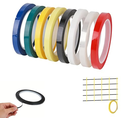 YTAXYZWR Nastro Adesivo colorato in Pet 8 Rotoli 5mm x 50m per Lavagna Bianca, etichettatura, Decorazioni Fai da Te Scuola e Ufficio