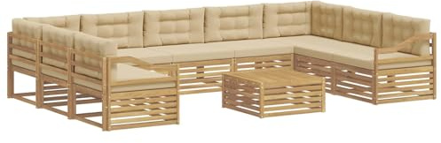 vidaXL Outdoor-Sofagarnitur mit Kissen 10 pcs Weiß und Beige Polyester, Gartenmöbel Set, modernes Sofa für den Außenbereich, Lounge ganz entspannt, Terrasse, Patio