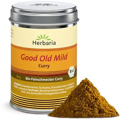 Herbaria Good Old Mild Curry bio 80g M-Dose – Currypulver, Currymischung - Bio-Gewürzmischung für klassische Curry-Spezialitäten z.B. Currywurst - erlesenen Zutaten in nachhaltiger Aromaschutz-Dose