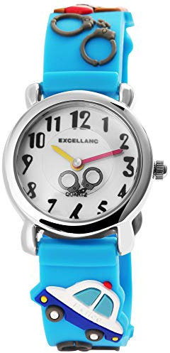 Excellanc Kinderuhr JungeArmbanduhr Kinder Analog Wasserdicht – Kinder Uhr Kinderarmbanduhr ab 3 Jahre Kids Watch (Traktor,Dino,etc) (Blau/Polizei)