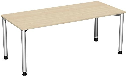 Gera Möbel 4 Fuß Flex Schreibtisch, Holzdekor, ahorn/Silber, 180 x 80 x 72 cm