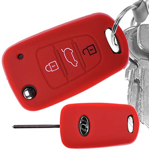 Soft Case Schutz Hülle Auto Schlüssel kompatibel mit Hyundai i30 ix20 ix35 KIA Soul Sportage Klappschlüssel/Farbe: Rot