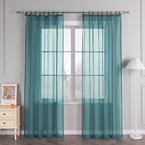 HongYa 1er-Pack Uni Gardine Transparenter Voile Schal Vorhang mit Kräuselband H/B 225/145 cm Aqua