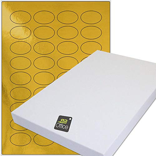 TE-Office 36 Stück Etikett Gold Metallic Etiketten Selbstklebend Bedruckbar A4 Bogen Sticker Paper Printer Labels 41x25 mm Oval