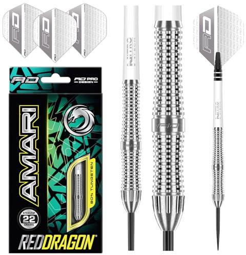 RED DRAGON Amari - 22 gram Tungsten Wolfram Professional Darts Set mit Flights and Nitrotech Shafts (Stems)
