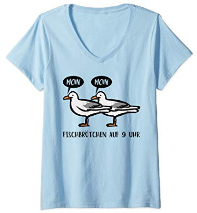 Damen Segler Meer Fischbrötchen Auf 9 Uhr Segeln Ostsee Segelboot T-Shirt mit V-Ausschnitt