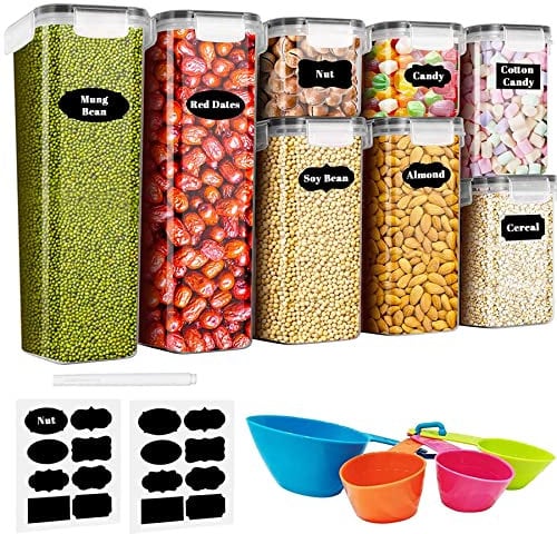 Baozun Vorratsdosen Luftdicht 8er Set, Aufbewahrungsbox Küche mit Deckel aus Plastik, Vorratsbehälter Müslidose für Getreide, Mehl, Müsli (2.8L/2L/1.4L/0.8L)*2