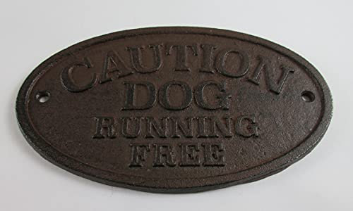 UD Cast Iron Caution Dog Running Free Sign