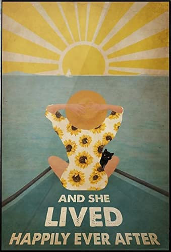 Aperiy Metallschilder Love Cat Poster, From Then On She Lives Happily Poster, Summer Girl Loves Wine Cat Poster, Blech-Logo, 30,5 x 40,6 cm Dekoration Schilder und Plaketten