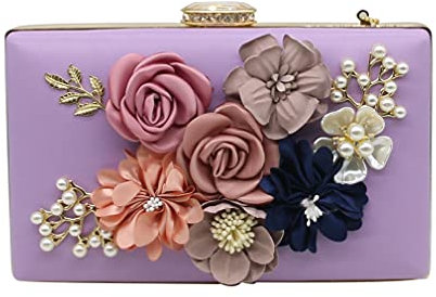 Simple Art of Living by Shirin shiiriin | Women’s 3D Floral Clutch Purse Hand Bag | Handmade with Pearl | Bridal Wedding Daytime Evening Party, Lilac, Standard