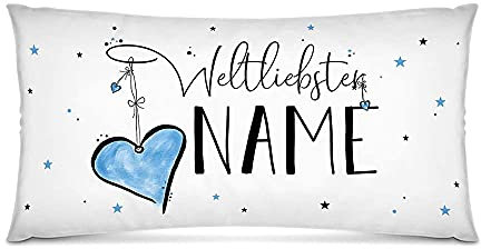 PR Print Royal XXL-Deko-Kissen mit Füllung - Weltliebster XXX - zum selbst gestalten mit Name - Geschenk für Familie, Freunde, Lieblingsmenschen - Weiß, 80x40 cm
