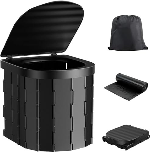Siewl Toilettes portables pour camping, pliantes, avec couvercle, étanche, seau de voiture pour adultes, voyage, camping, randonnée, bateau, plage, noir