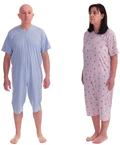 FERRUCCI COMFORT Einteiliger Pyjama mit Reißverschluss am Rücken und kurzen Ärmeln - 9008/6 - Für ältere Menschen, Alzheimer, Inkontinenz (Grau, L)