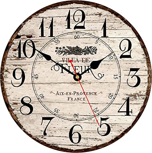 Toudorp 12 Zoll Wanduhr Leicht zu Lesen Arabische Ziffern Hölzerne Wanduhr Leise Nicht-Ticken Batteriebetrieben Retro Französischer Landhausstil Dekor Wanduhr