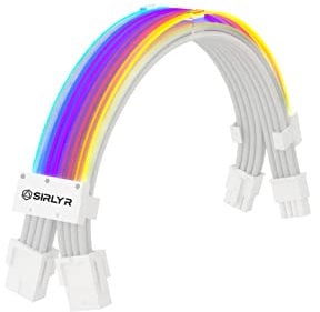 Sirlyr RGB PSU Kabel,Full White ARGB GPU Power Supply Cable 2 * 8(6+2) Pin,Strimer Extension Cable Kit 5V 3Pin Synchronized,Customed White PC Chassis (White Connector Strip Style)