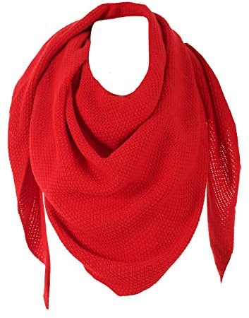 FASHION YOU WANT Damen XXL Strick Dreieck Schal mit Reiskorn Strickmuster in Unifarben, Schal, Leichtes Tuch (rot)