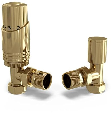 UK Radiators Polished Brass Radiator Valve 15mm Angled Lockshield in Brass and Polished Finish - Classy and Modern Design 1/2 x 15mm Angled Radiator TRV