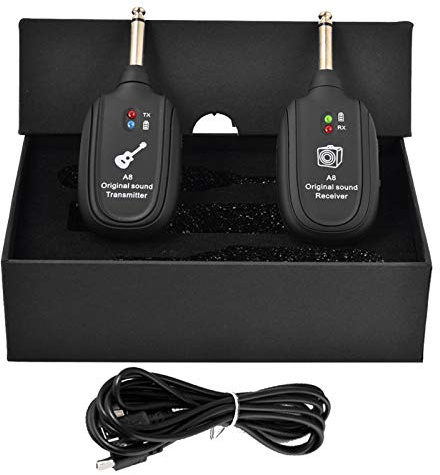 Pewell guitarra inalámbrico - Transmisor y receptor guitarra inalámbrico 2,4 GHz con 4 canales | Batería litio recargable incorporada digital para bajo guitarra eléctrica