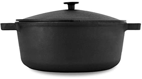 Olla de hierro fundido de 6 l – Olla de hierro fundido de 28 cm de diámetro para hornear pan, olla con tapa de hierro fundido, molde para pan adecuado para parrilla de gas, horno, hoguera y todo tipo