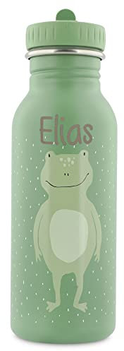 Personalisierte Trinkflasche aus Edelstahl von Trixie Baby Gravur des Namens (500 ml, Frosch)